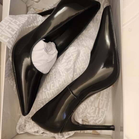 Steve Madden "Reya" Black Box Black Leather Patent Heels. NIB. Size 6.5 - Picture 10 of 12